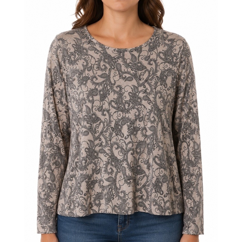 Croft Barrow Womens Plus 1X Paisley Print 100% Pima Cotton Long Sleeve Top